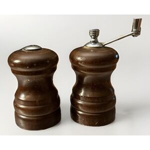 Vintage Olde Thompson Sheffield Walnut Pepper Mill and Salt Shaker 4" MCM